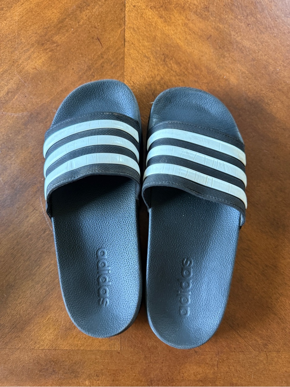 adidas Kids Black Slides with White Stripes